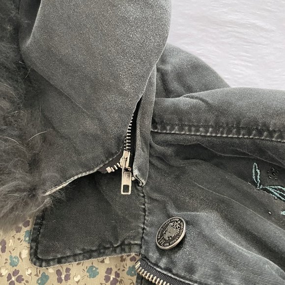 Embroidered Winter Jacket with Removable Fur Trim Hood By Identity Size S/M - Picture 6 of 13